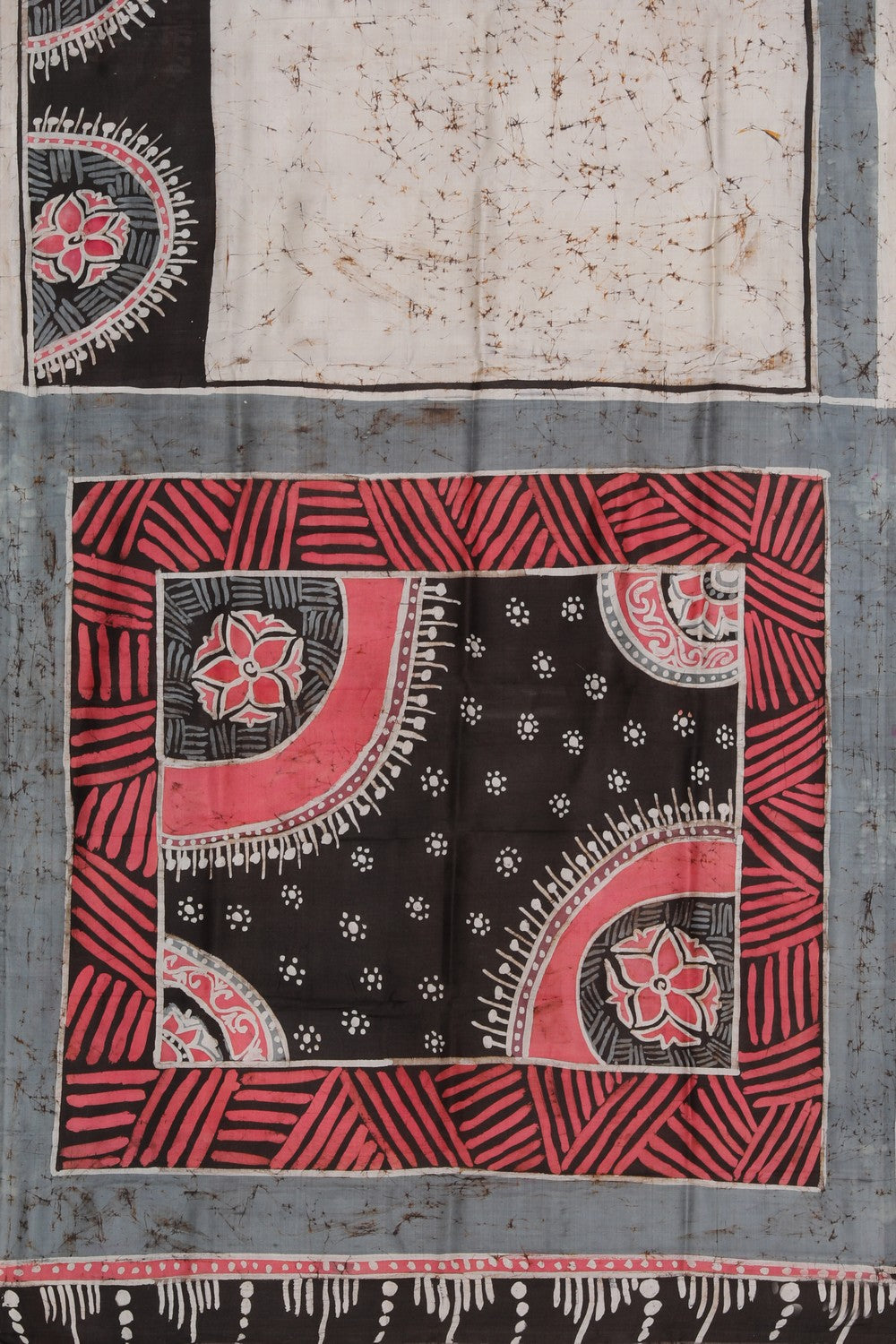 Image of Batik Printed Off-White Saree